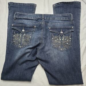 Mudd Y2K Vintage Jeans Rhinestone Cross Embroidery Boot Cut Size 13